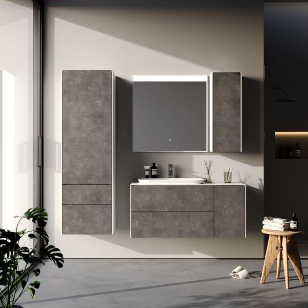 Smart Rodos 110 cm Retro Gümüş/Mat Beyaz Banyo Dolabı