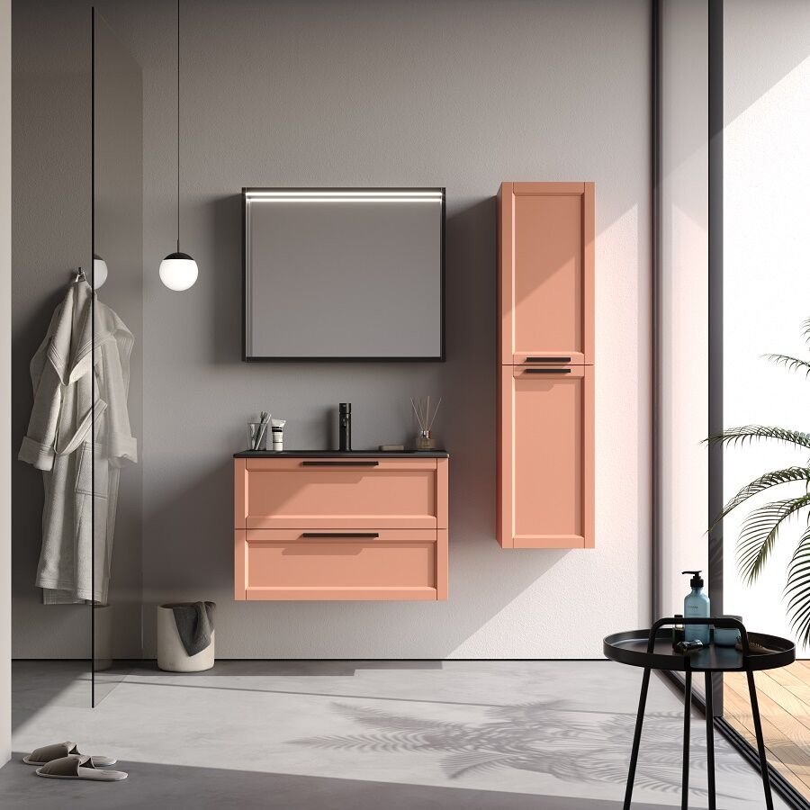 Smart Laguna 80 cm Mat Bej Kırmızı Banyo Dolabı