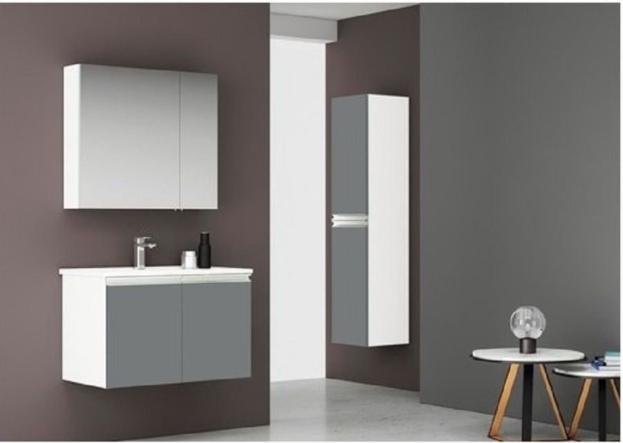 Orka Terme Kapaklı 80 cm Parlak Gri Banyo Dolabı