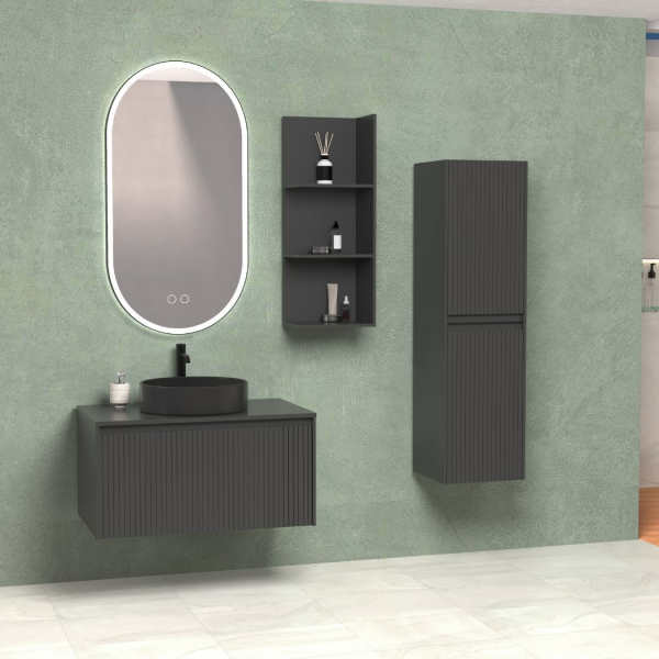 Aquanil Almonde 80 cm Antrasit Banyo Dolabı