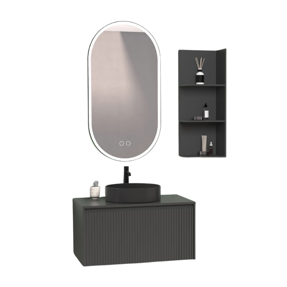 Aquanil Almonde 80 cm Antrasit Banyo Dolabı