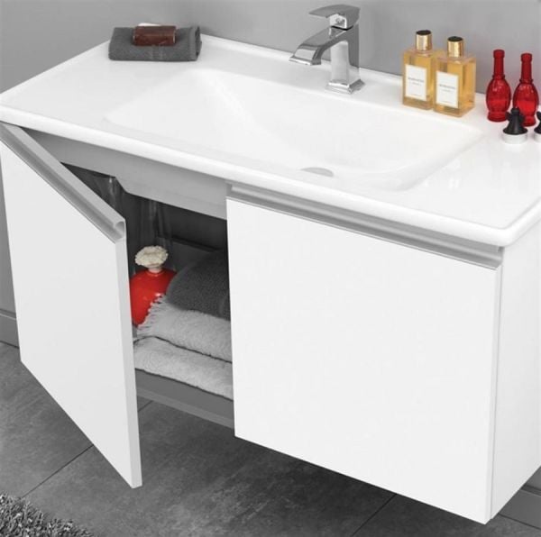 Orka Terme Kapaklı 100 cm Parlak Beyaz Banyo Dolabı