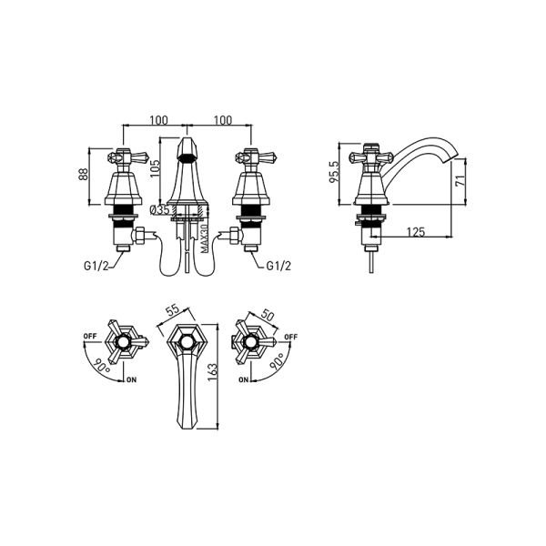 NEWARC Hexa Üç Delikli Lavabo Bataryası