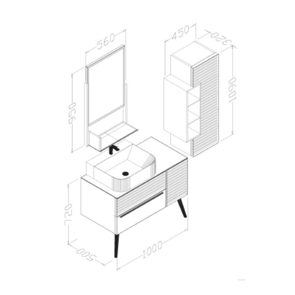 Aquanil Zelena 100 cm Meşe-Antrasit Banyo Dolabı