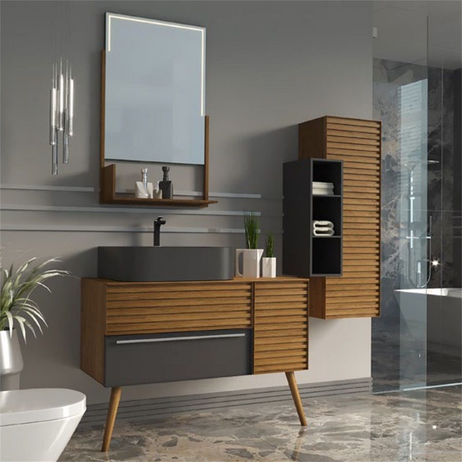 Aquanil Zelena 100 cm Meşe-Antrasit Banyo Dolabı