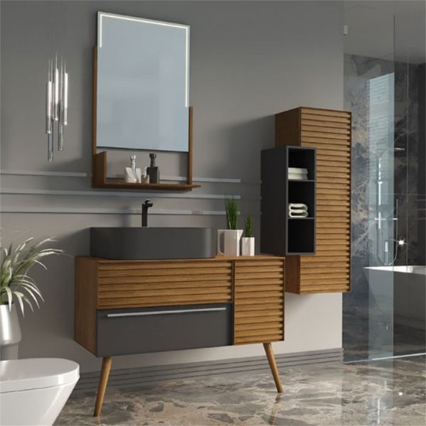 Aquanil Zelena 100 cm Meşe-Antrasit Banyo Dolabı