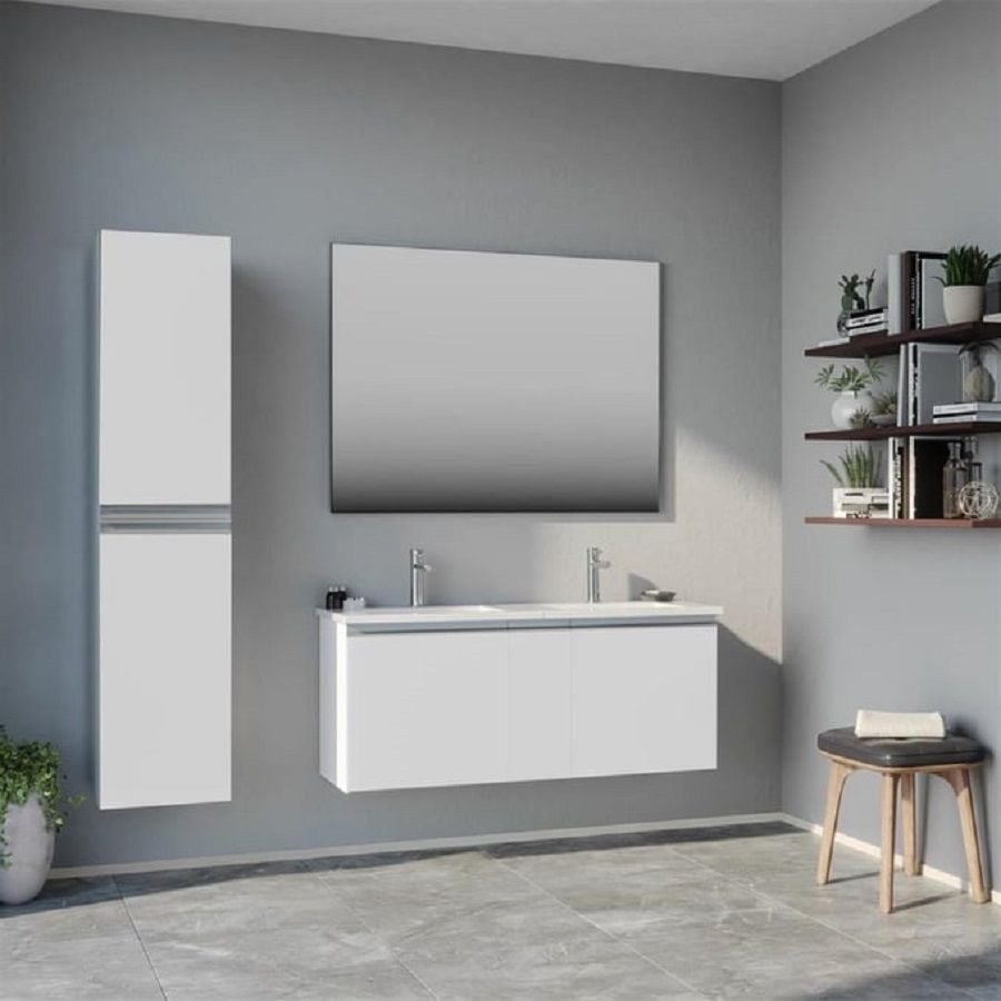 Orka Terme Kapaklı 120 cm Parlak Beyaz Banyo Dolabı