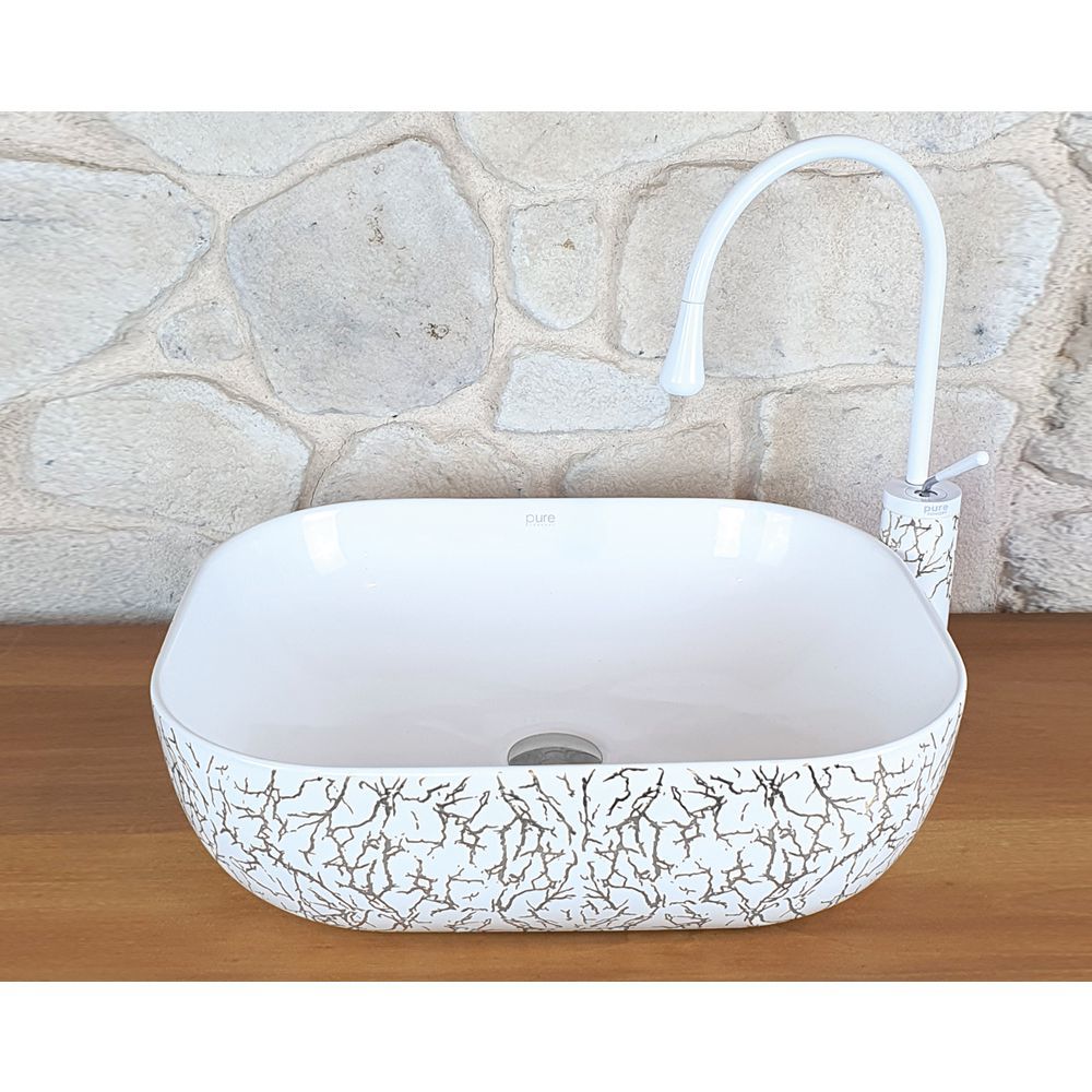 Pure Concept Beyaz Gümüş Marble Tezgah Üstü Çanak Lavabo