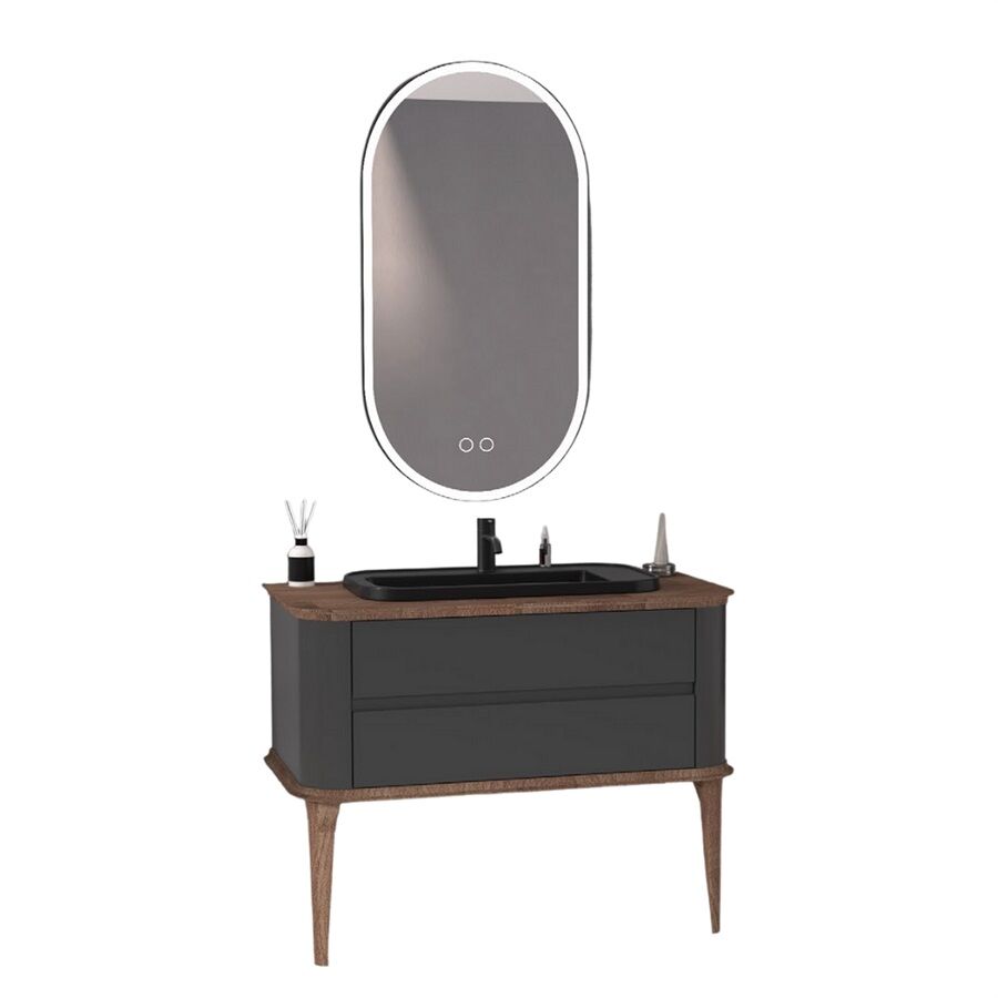 Aquanil Pier 100 cm Banyo Dolabı Antrasit-Kayın