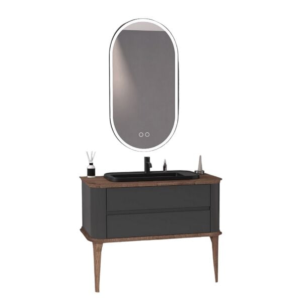 Aquanil Pier 100 cm Banyo Dolabı Antrasit-Kayın
