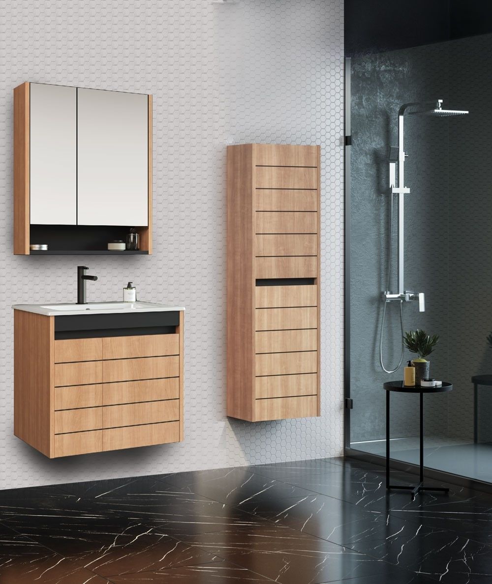 Orka Ricato 60 cm Parlak Morgana Kiraz/Antrasit Banyo Dolabı