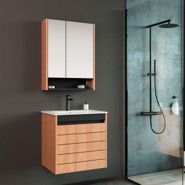 Orka Ricato 60 cm Parlak Morgana Kiraz/Antrasit Banyo Dolabı