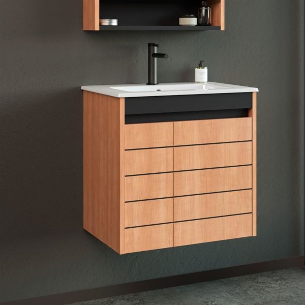 Orka Ricato 60 cm Parlak Morgana Kiraz/Antrasit Banyo Dolabı