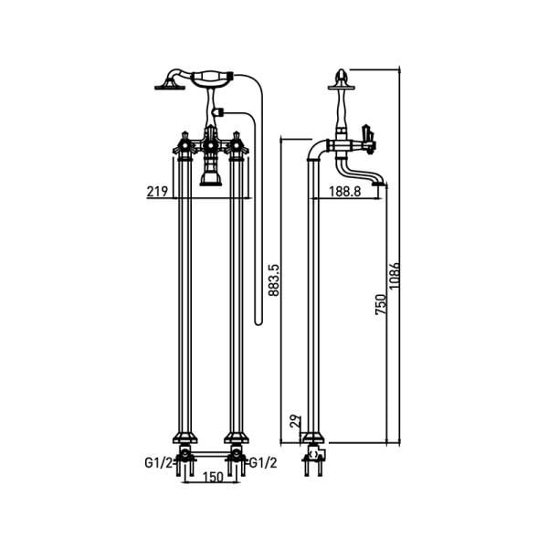 NEWARC Hexa Tabandan Banyo Bataryası Parlak Bakır