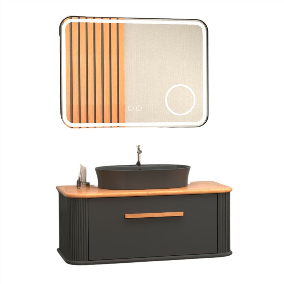 Aquanil Casse 100 cm Antrasit Kayın Banyo Dolabı