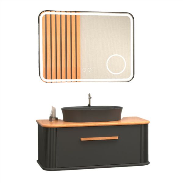 Aquanil Casse 100 cm Antrasit Kayın Banyo Dolabı