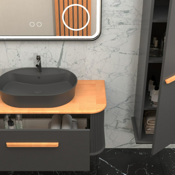 Aquanil Casse 100 cm Antrasit Kayın Banyo Dolabı