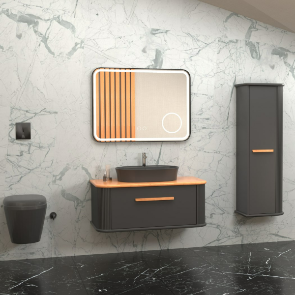 Aquanil Casse 100 cm Antrasit Kayın Banyo Dolabı