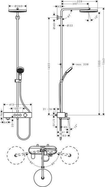 Hansgrohe Pulsify S 260 Termostatik Banyo Bataryalı Duş Seti