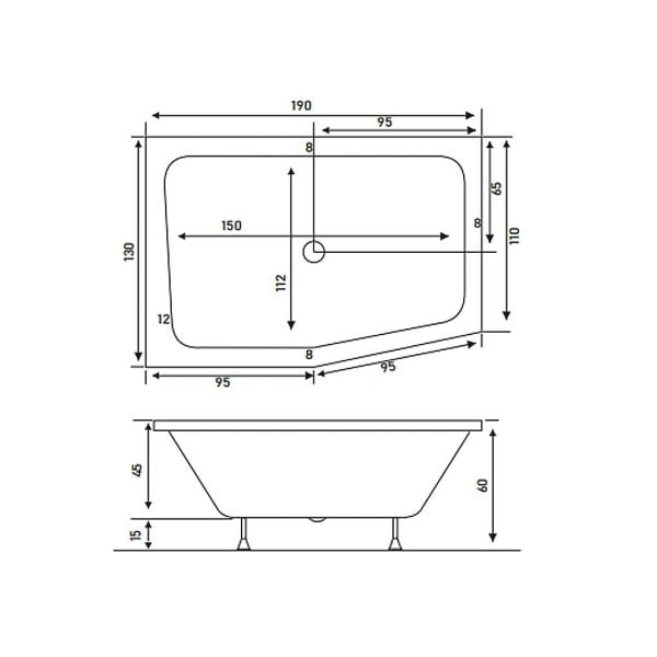 Shower Pentamega Beşgen Özel Küvet 110x130x190