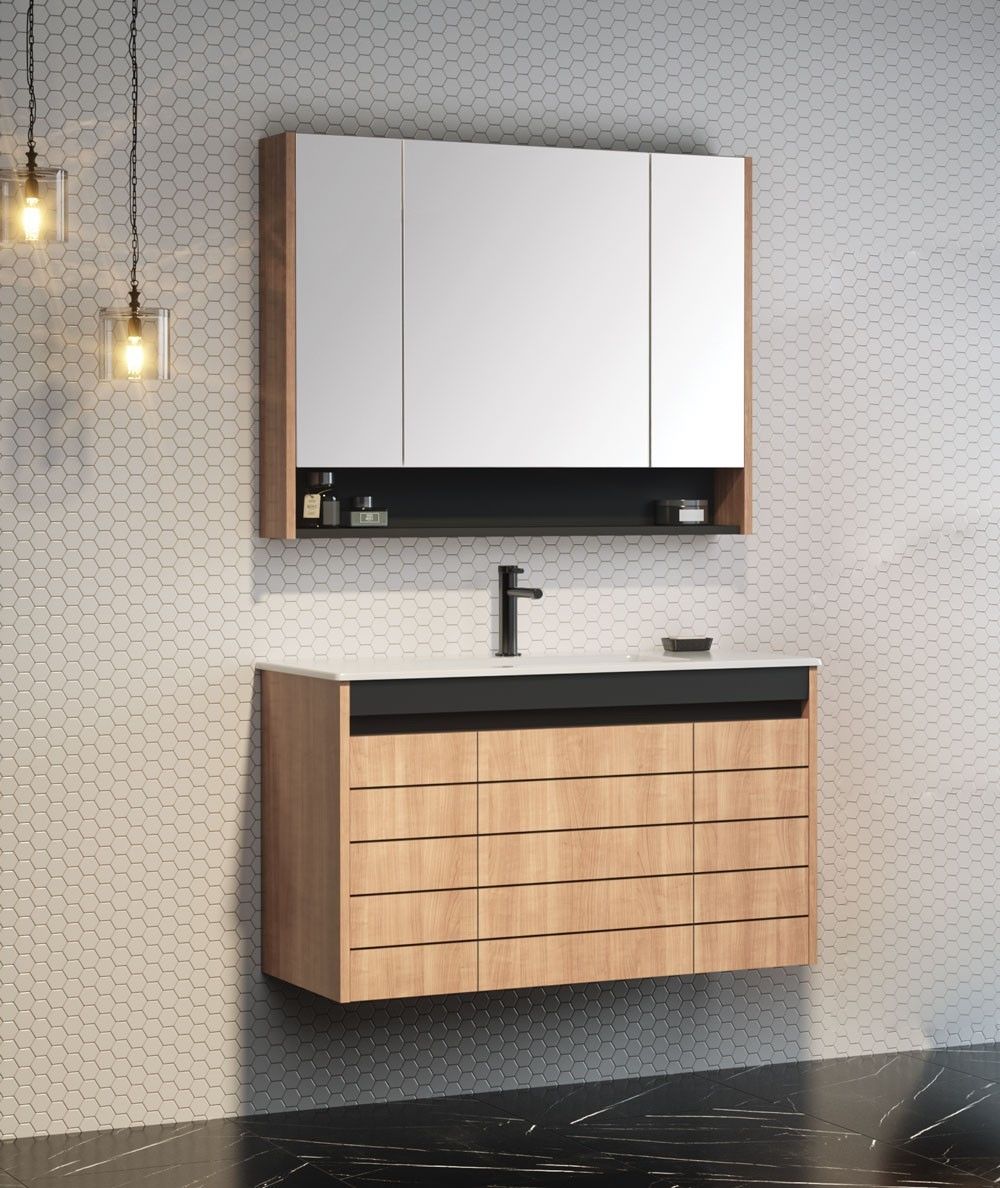 Orka Ricato 100 cm Parlak Morgana Kiraz/Antrasit Banyo Dolabı