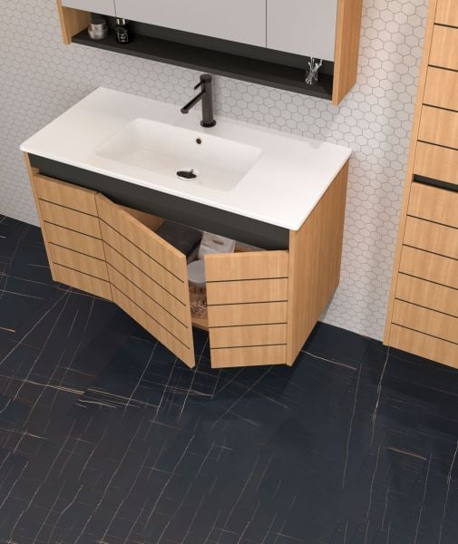 Orka Ricato 100 cm Parlak Morgana Kiraz/Antrasit Banyo Dolabı
