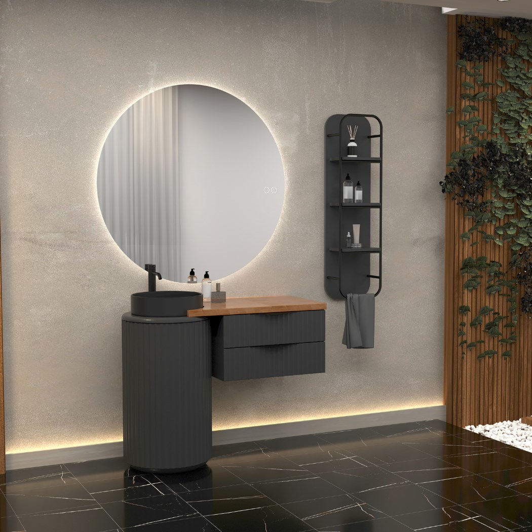 Aquanil Lotus Sıngle 105 cm Antrasit Banyo Dolabı