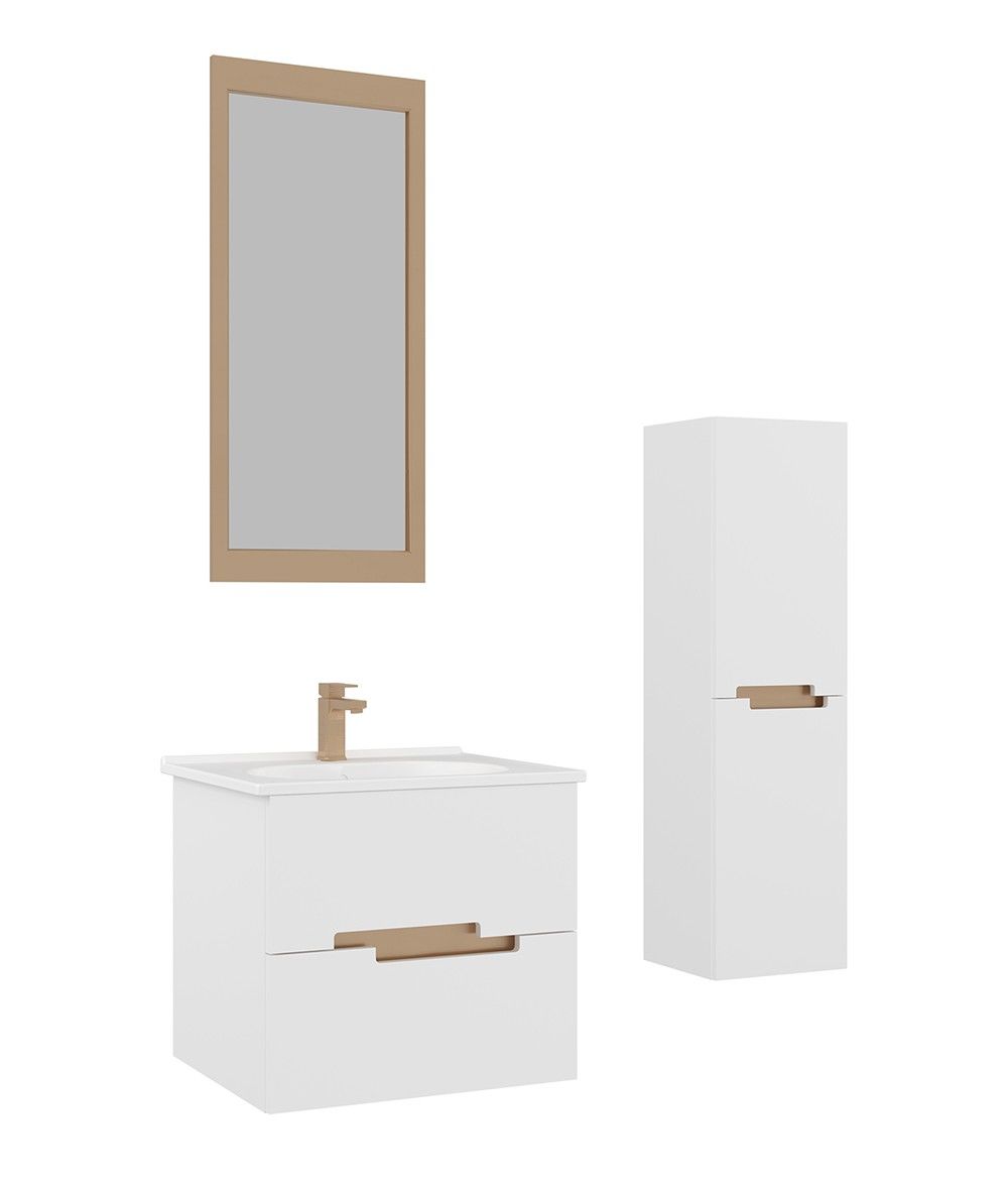 Orka Lodi 80 cm Beyaz Altın Banyo Dolabı