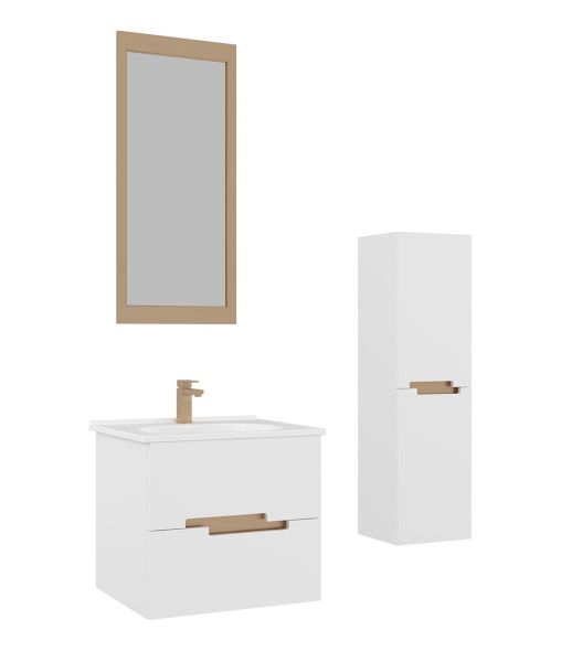 Orka Lodi 80 cm Beyaz Altın Banyo Dolabı