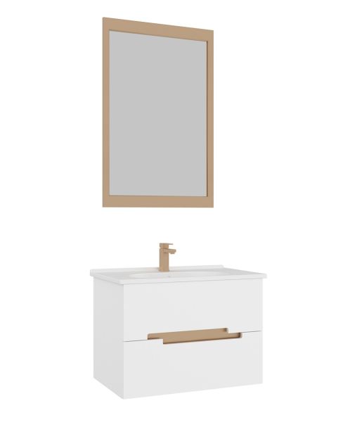 Orka Lodi 80 cm Beyaz Altın Banyo Dolabı