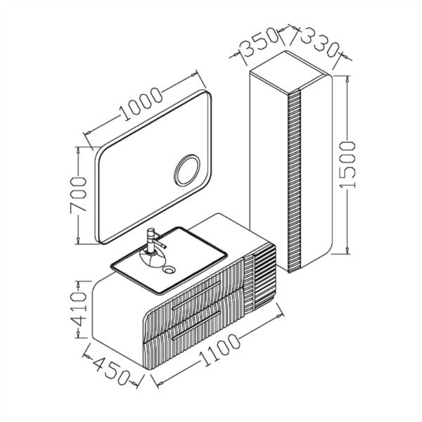 Aquanil Anemon 110 cm Antrasit Banyo Dolabı