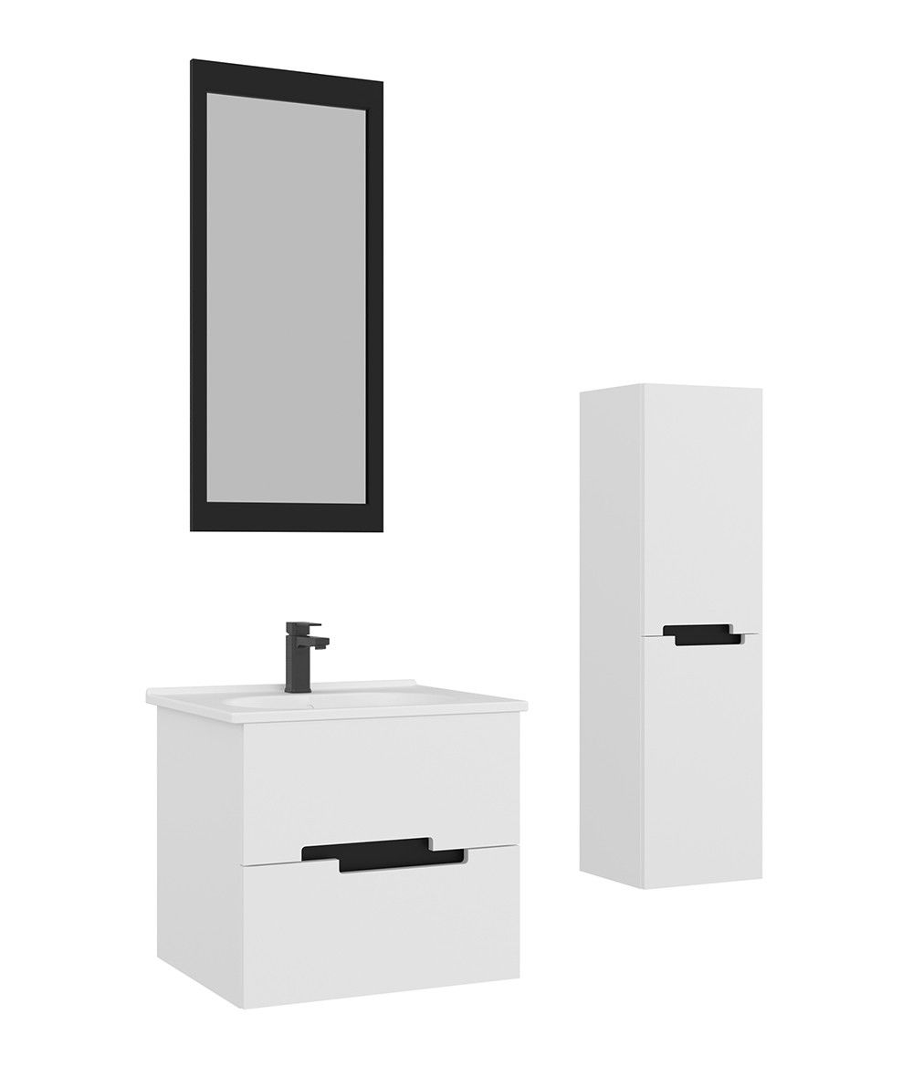 Orka Lodi 80 cm Beyaz Siyah Banyo Dolabı