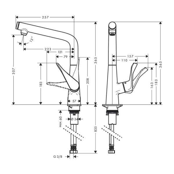 Hansgrohe Metris Select Eviye Bataryası