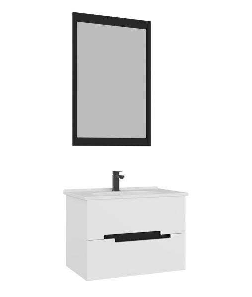 Orka Lodi 65 cm Beyaz Siyah Banyo Dolabı