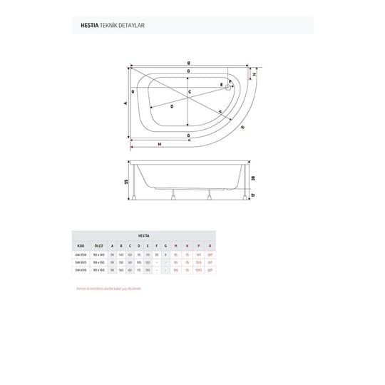 Shower Hestia Asimetrik Küvet