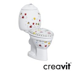 CREAVİT  Çocuk Arkadan Çıkışlı Klozet, Çocuk Rezervuar Dekorlu, Çocuk İç Takım, Çocuk Duroplast Yavaş Kapak