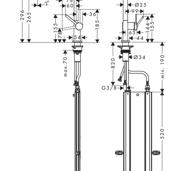 Hansgrohe Talis M54 Spiralli Eviye Bataryası, Krom