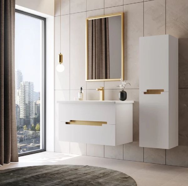 Orka Lodi 100 cm Beyaz Altın Banyo Dolabı