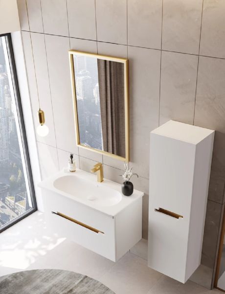 Orka Lodi 100 cm Beyaz Altın Banyo Dolabı