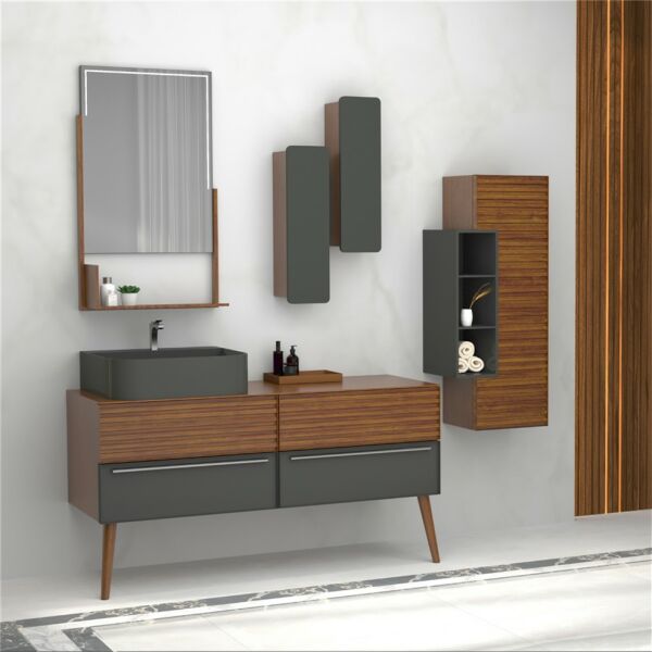Aquanil Unica 140 cm Antrasit-Meşe Banyo Dolabı