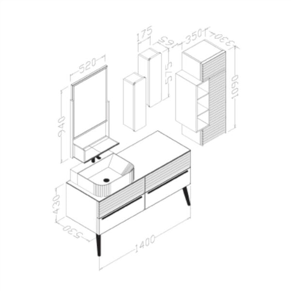 Aquanil Unica 140 cm Antrasit-Meşe Banyo Dolabı
