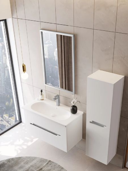 Orka Lodi 100 cm Beyaz Gümüş Banyo Dolabı