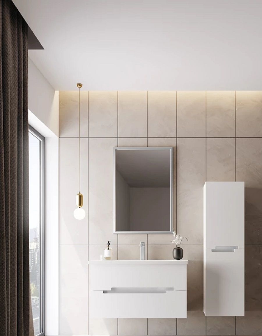 Orka Lodi 100 cm Beyaz Gümüş Banyo Dolabı
