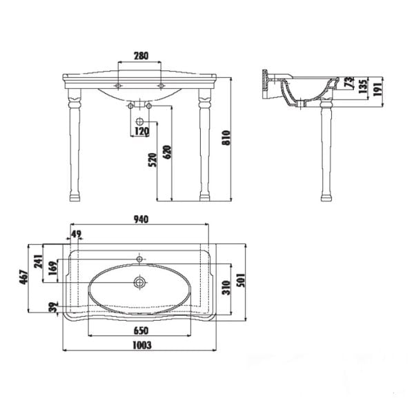 CREAVİT Antik 50x100 cm Lavabo + Tam Ayak (2 adet) Beyaz