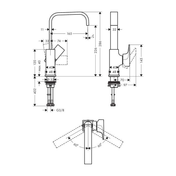 Hansgrohe Metropol Yüksek Lavabo Bataryası, Sifon Kumandalı, Mat Siyah
