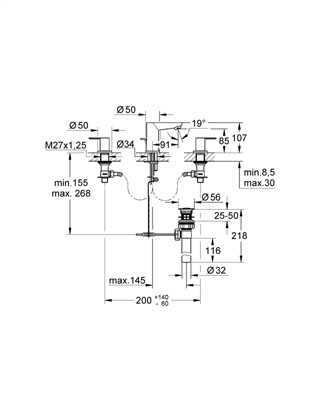 GROHE BAUEDGE 3 DELİKLİ LAVABO BATARYASI