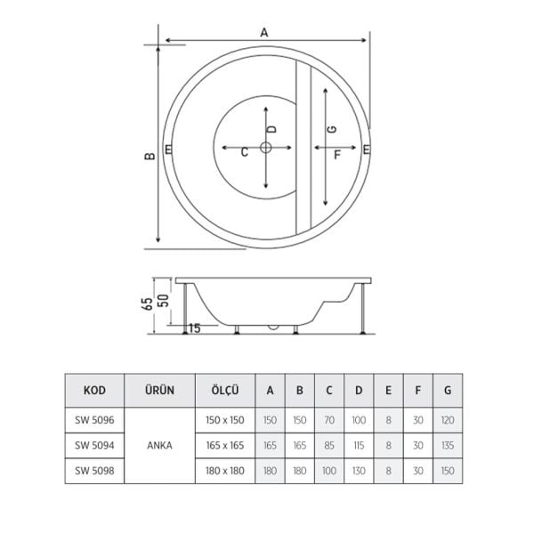 Shower Anka Plus 150x150 cm Ahşap Panelli Oturmalı Küvet
