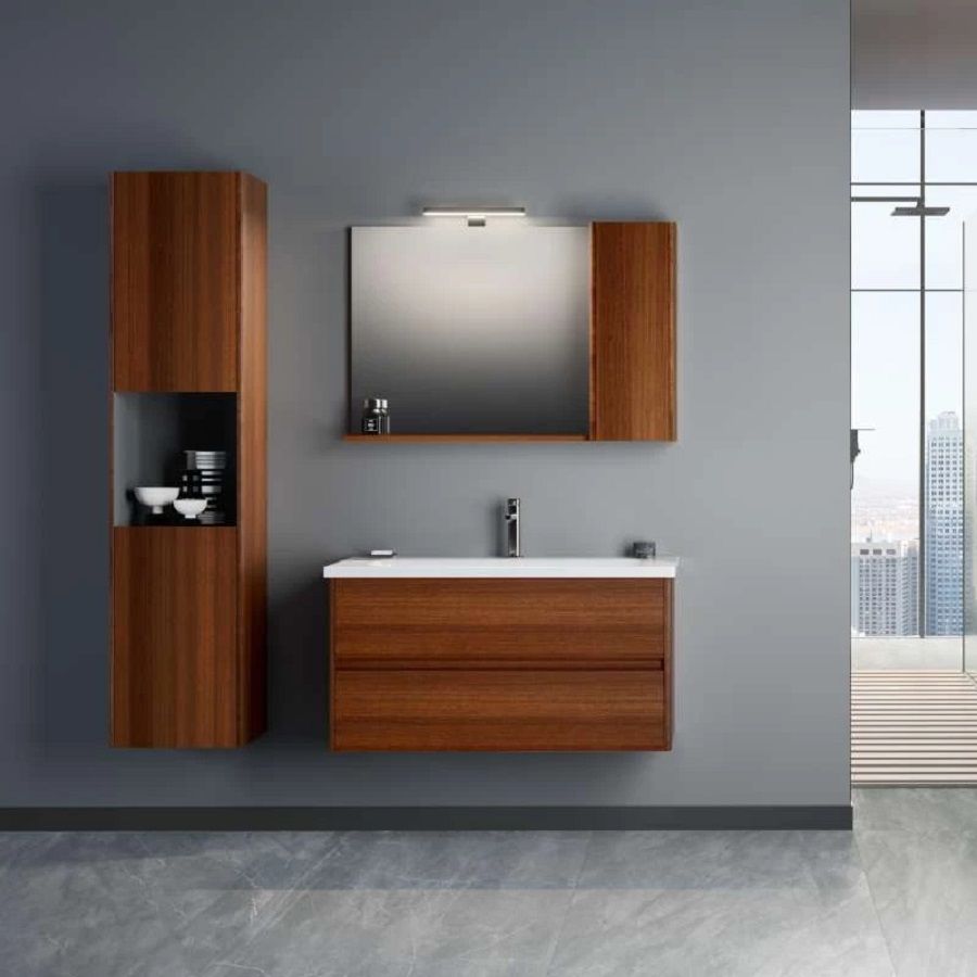 Orka Düden Çekmeceli 100 cm Odean Kızıl Ceviz Banyo Dolabı