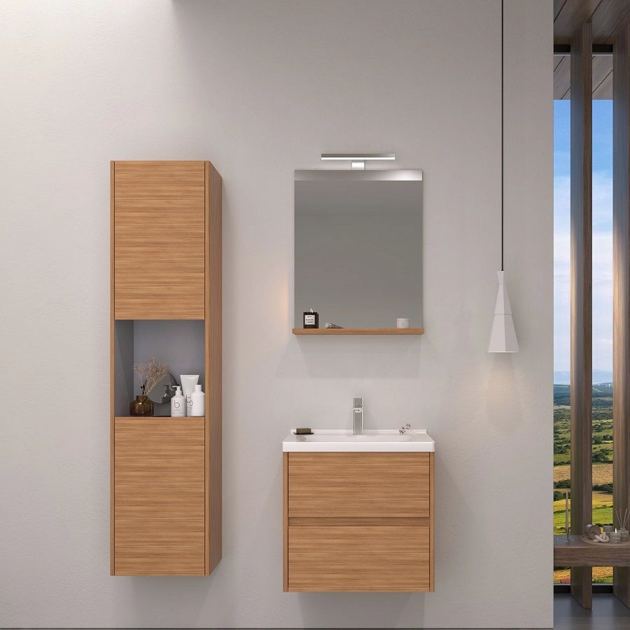 Orka Düden Çekmeceli 65 cm Teak Banyo Dolabı