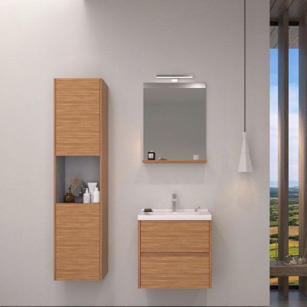 Orka Düden Çekmeceli 65 cm Teak Banyo Dolabı